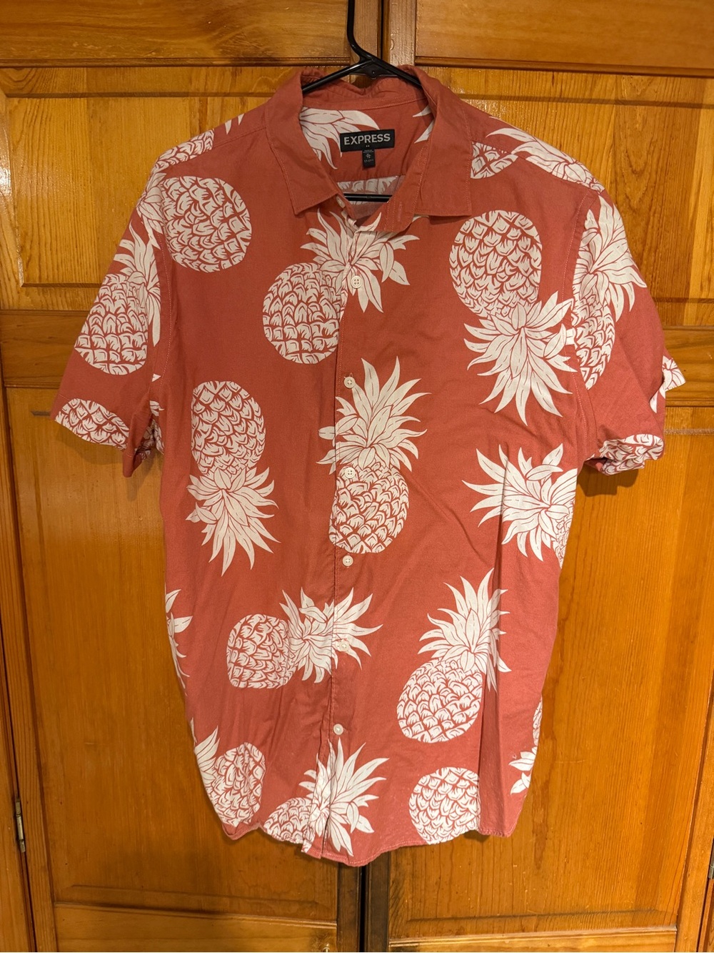 Express Men’s Pineapple Print Short-Sleeve Shirt - Rust/White
